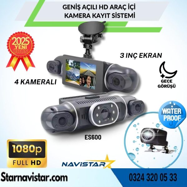 4 Kameralı 1080P WIFI, GPS Geniş Açılı Dashcam Araç içi Kamera Kayıt Sistemi 3 inç  Full HD