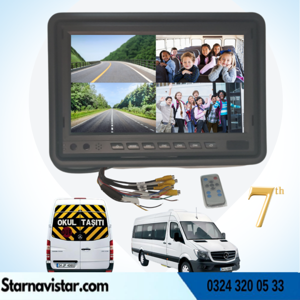 Okul ve Servis Taşıtları için Dörde Bölünebilen 7" Quad Monitör