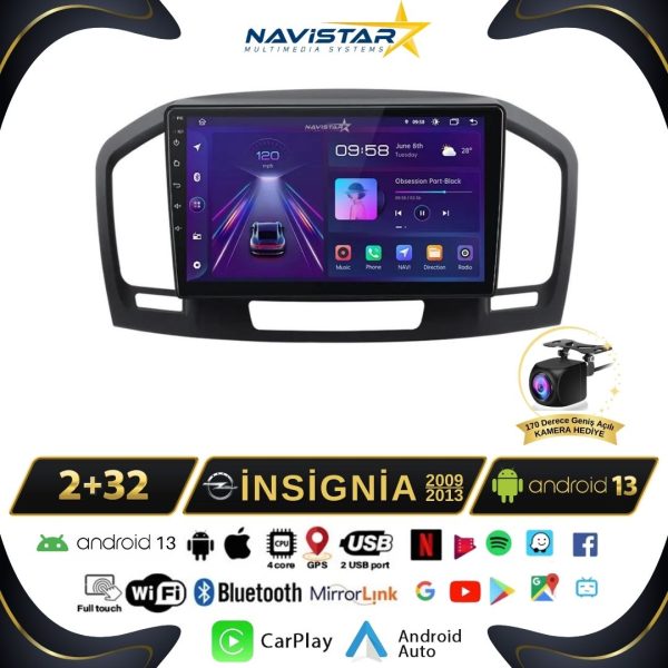 Opel İnsignia 2009-2013 Model 2+64GB Android 13 Kablosuz Carplay Navigasyon Multimedya Sistemi