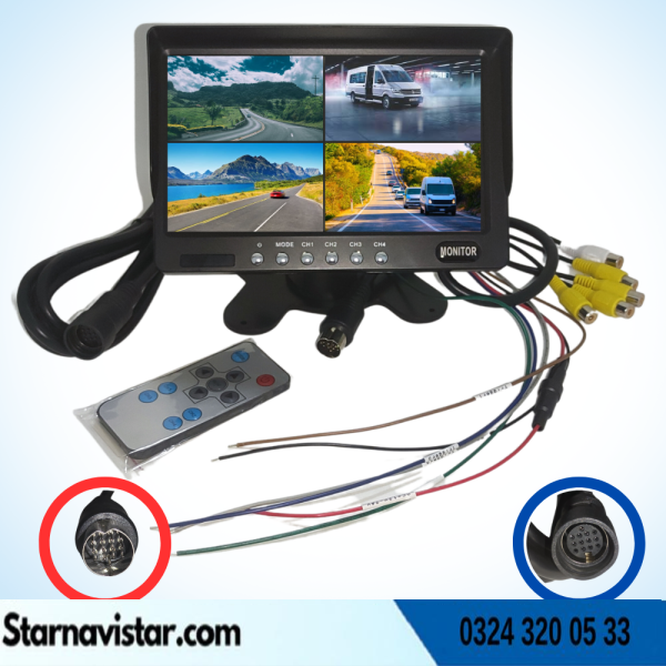 Orjinal 7" Dörde Bölünür Araç Monitörü 13 Pin Çıkışlı 4 Kamera Girişli Ekran