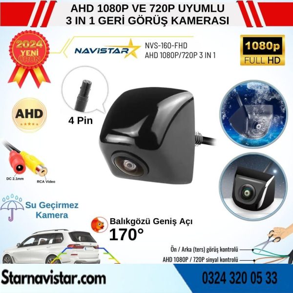 Piramit Balıkgözü AHD 1080P ve 720P Çevrilebilir 170 Derece Geniş Açılı Geri Görüş Kamerası