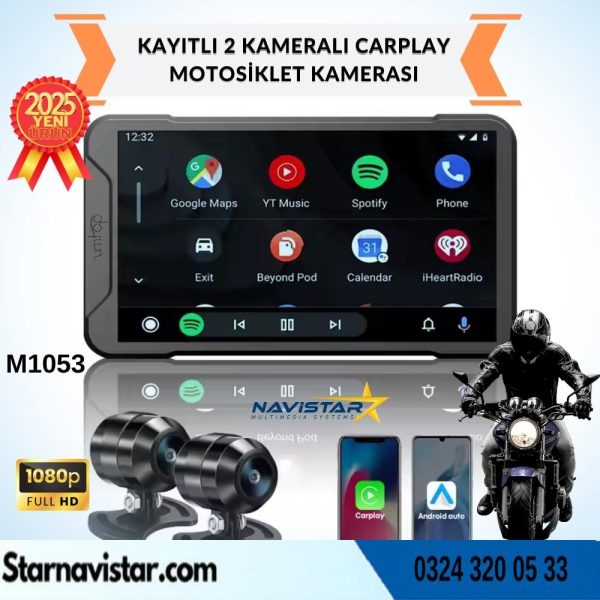 5 inç Carplay Motosiklet Kamera Seti 2K 1440P 2 Kameralı Wifi Bluetooth Lastik Basınç göstergeli