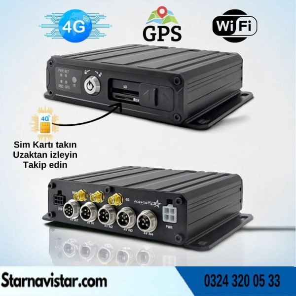 SD Kartlı Uzaktan izlemeli 4 Kanal 1080P GPS 4G WIFI  E5204 Profesyonel Mobil DVR Kayıt Cihazı