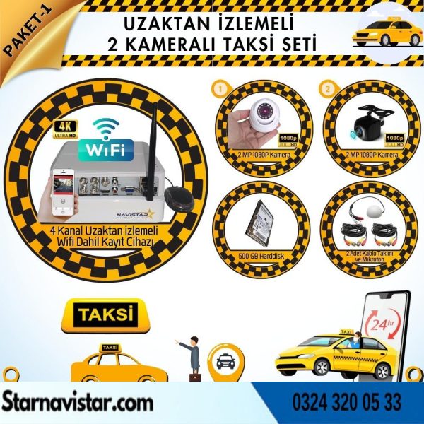 Taksi Kamera Seti 1 Uzaktan Izlemeli 2 Kameralı Wifi 500 Gb Harddisk Dahil