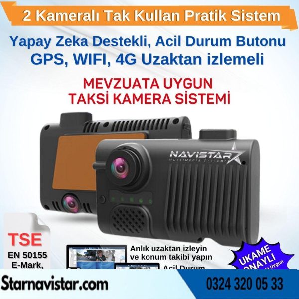 2 Kameralı 4G GPS WIFI Acil Durum butonu dahil Pratik Montaj Kamera Seti