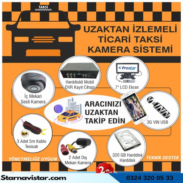 Ticari Taksiler Için Uzaktan İzlemeli Kamera Sistemi Seti