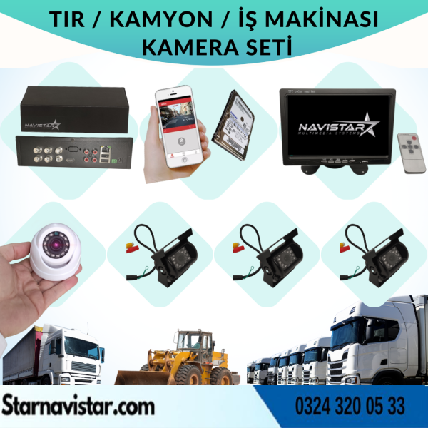 Tır Kamyon İş Makinası Için Uzaktan İzlemeli 4 Kameralı 1 Tb Harddisk Kamera Seti