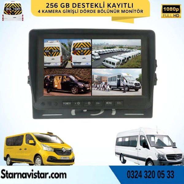 Tüm Araçlara Uyumlu 7 Inç Dörde Bölünebilir Kayıtlı 256 Gb Destekli Monitör