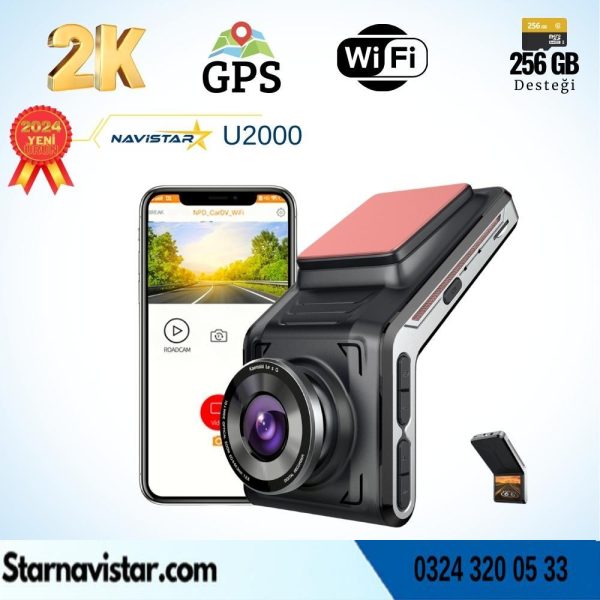 U2000 Wifi + GPS 1440P 170° Geniş Açı Gece Görüşlü Akıllı Araç içi Kamera