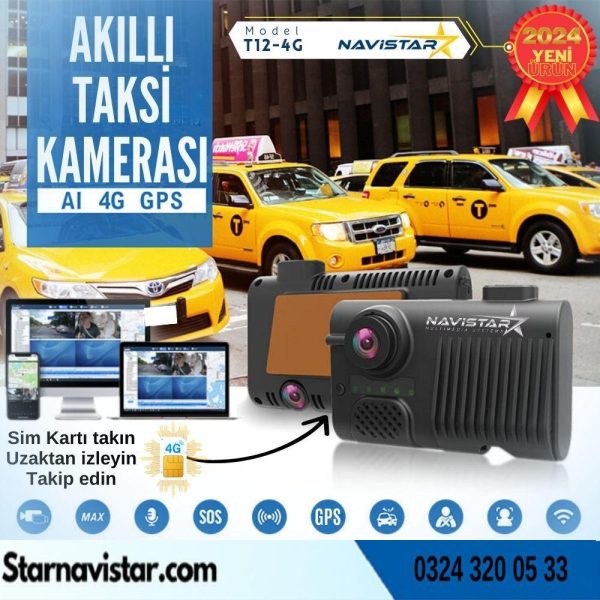 Uzaktan izlemeli 2 Kameralı Wifi GPS 4G Yapay Zeka destekli Akıllı Dashcam Taksi Kamera Sistemi
