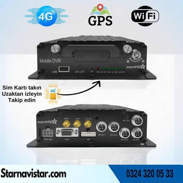 Uzaktan izlemeli 4 Kanal 1080P GPS 4G WIFI  B6204 Profesyonel HDD/SD Mobil DVR Kayıt Cihazı
