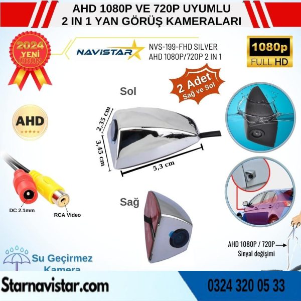 Yan Araç Kamerası AHD 1080P ve 720P Full HD Mini (Silver Gri) Özel Tasarım