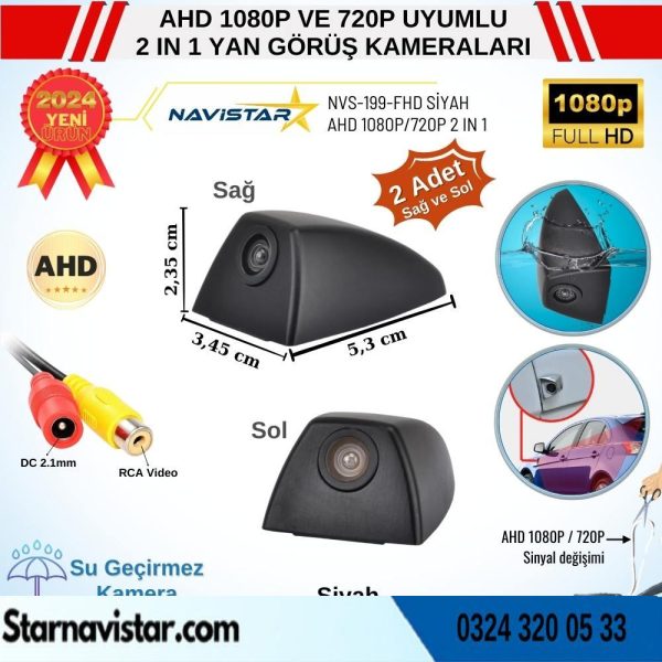 Yan Araç Kamerası AHD 1080P ve 720P Full HD Mini (Siyah) Özel Tasarım