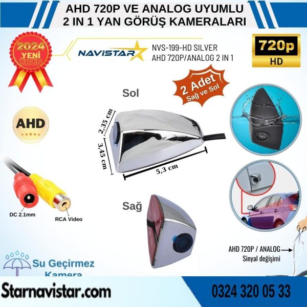 Yan Araç Kamerası AHD 720P ve Analog PAL Mini (Silver Gri) Özel Tasarım