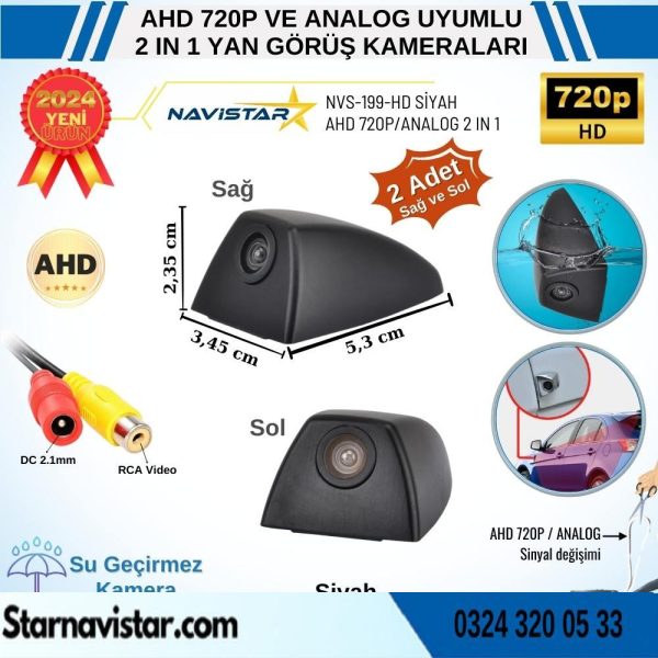 Yan Araç Kamerası AHD 720P ve Analog PAL Mini (Siyah) Özel Tasarım