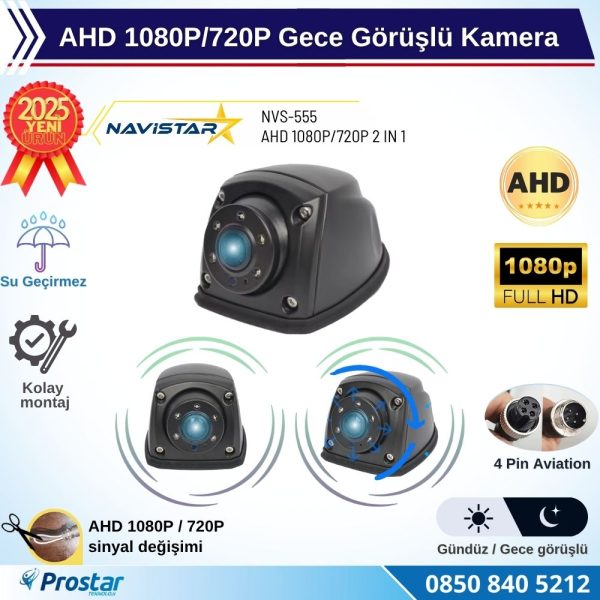 Metal Mini Gece Görüşlü AHD 1080P/720P 4 Pin Soketli Yan için uygun Kamyon Tır Otobüs Kamerası