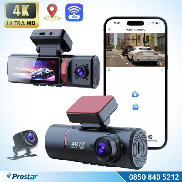 3 Kameralı 4K Ultra HD Ön, iç ve Arka Wifi GPS G-Sensör Park Modu Dashcam Kamera