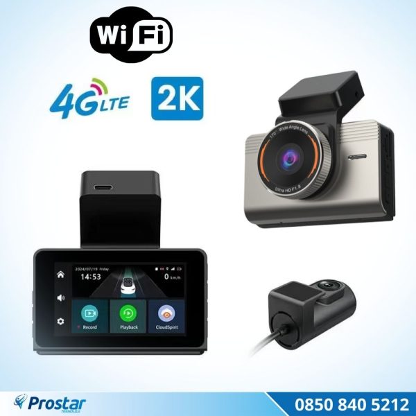 4G Uzaktan izlemeli 2 kameralı 2K+1080P Yüksek Çözünürlüklü Dashcam Kamera