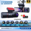 4K Ultra HD 3 Kameralı Ön, iç ve Arka Wifi GPS G-Sensör Park Modu Dashcam Kamera