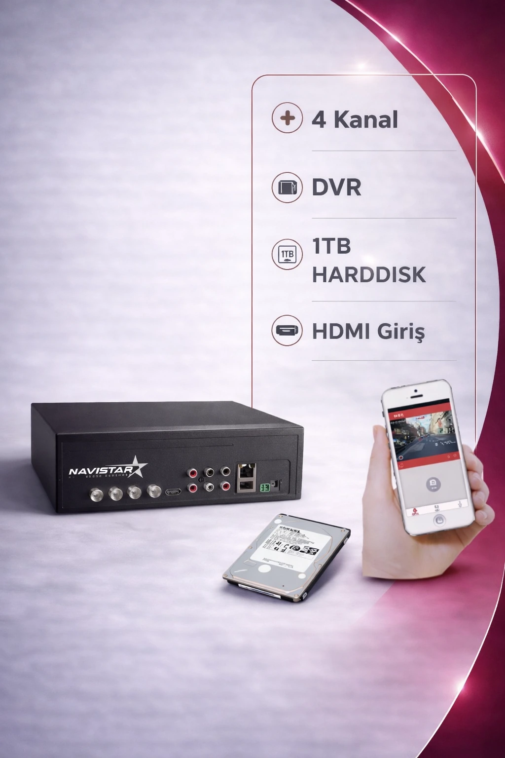 4 Kanal Mobil Dvr Kayıt Cihazı 1 TB Harddisk Dahil Uzaktan İzleme Destekli Hdmi girişli