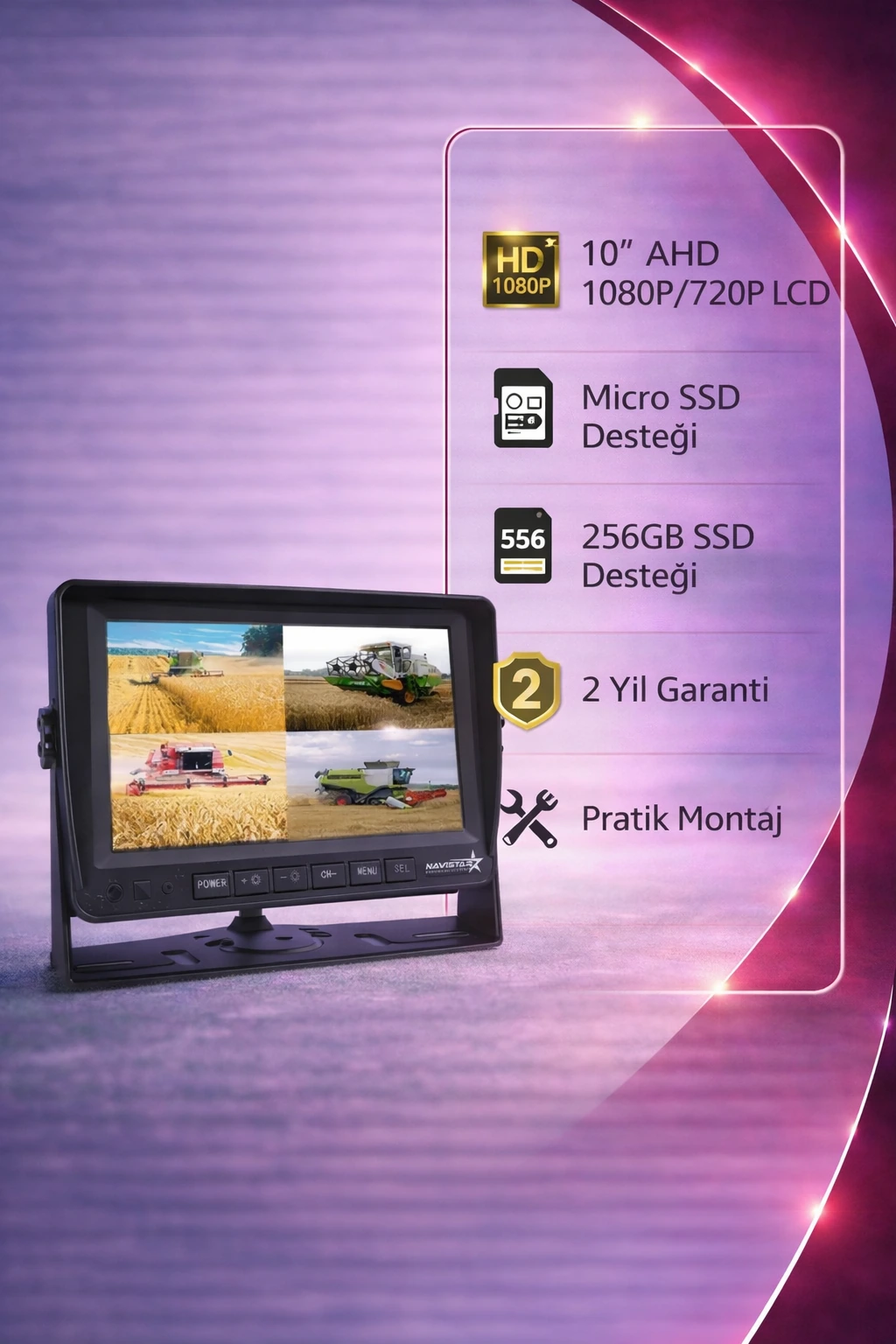 10 inç Dörde Bölünebilir Kayıtlı 256 Gb Destekli Monitör Tüm Araçlara Uyumlu